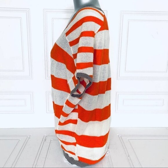 REEBOK  OVERSIZED KNIT OFF WHITE ORANGE TOP HORIZONTAL LOOSE FIT WOMEN SIZE XS - Picture 6 of 9